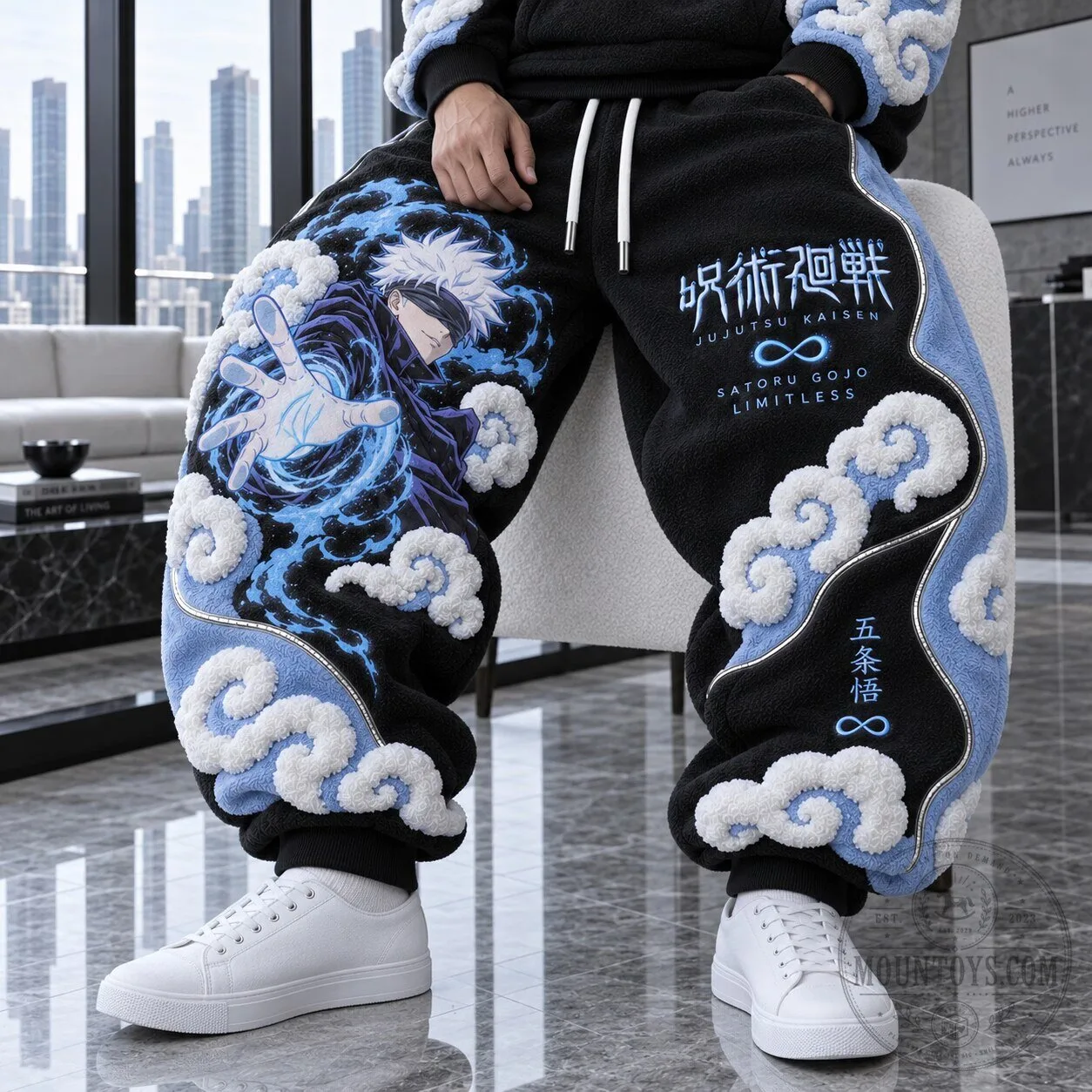 Jujutsu Kaisen Satoru Gojo Limitless Anime Black Fleece Sweatpants