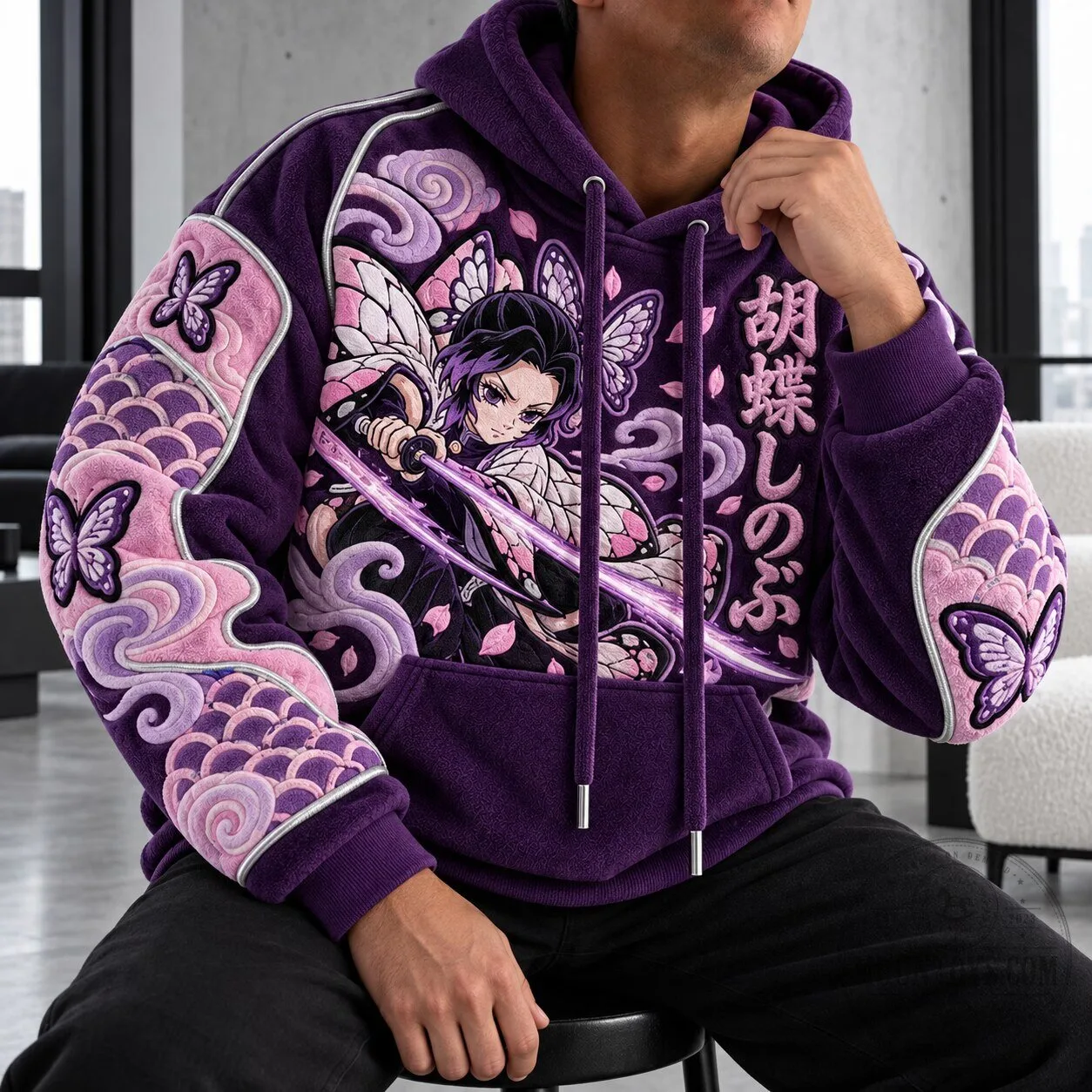 Demon Slayer Shinobu Kocho Anime Purple Embroidered Hoodie 2 Demon Slayer Shinobu Kocho Anime Purple Embroidered Hoodie