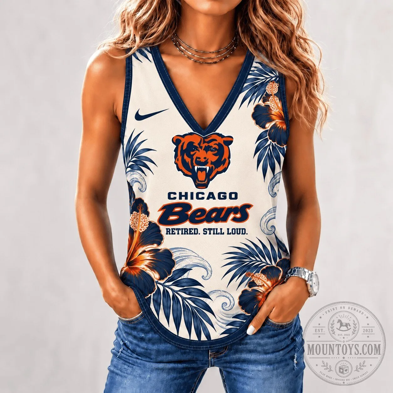 Chicago Bears Retired Still Loud Tropical Floral Sleeveless Tank Top 1 Chicago Bears Retired Still Loud Tropical Floral Sleeveless Tank Top