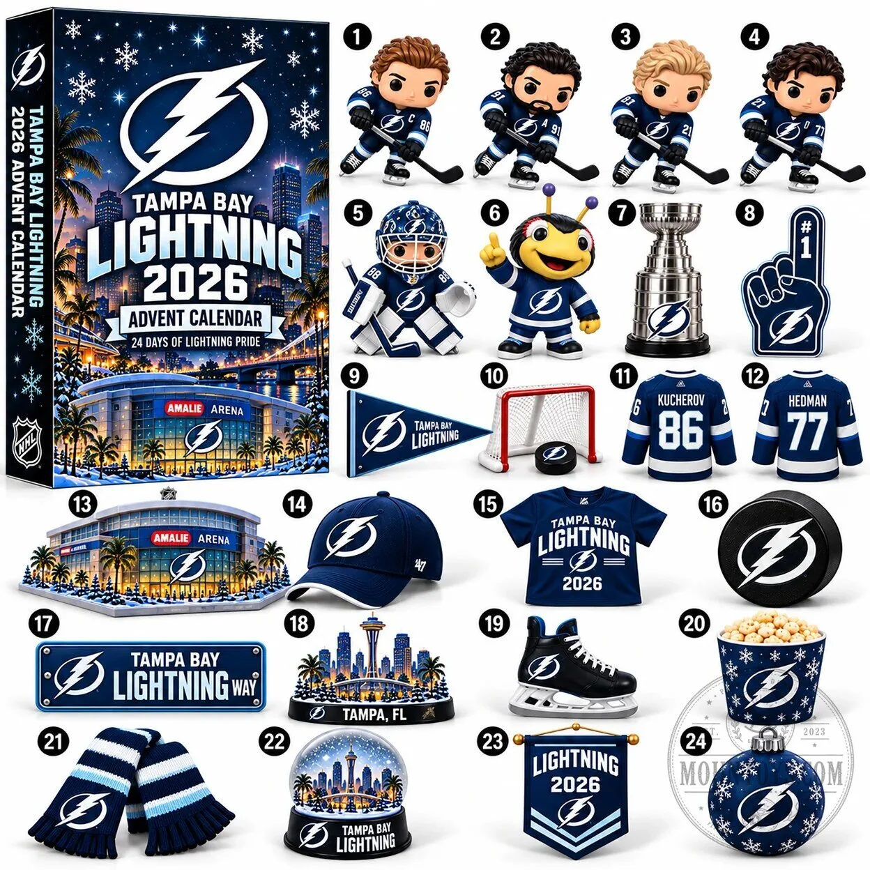 Tampa Bay Lightning 2026 NHL Hockey Team 24-Day Game Day Surprise Countdown Advent Calendar