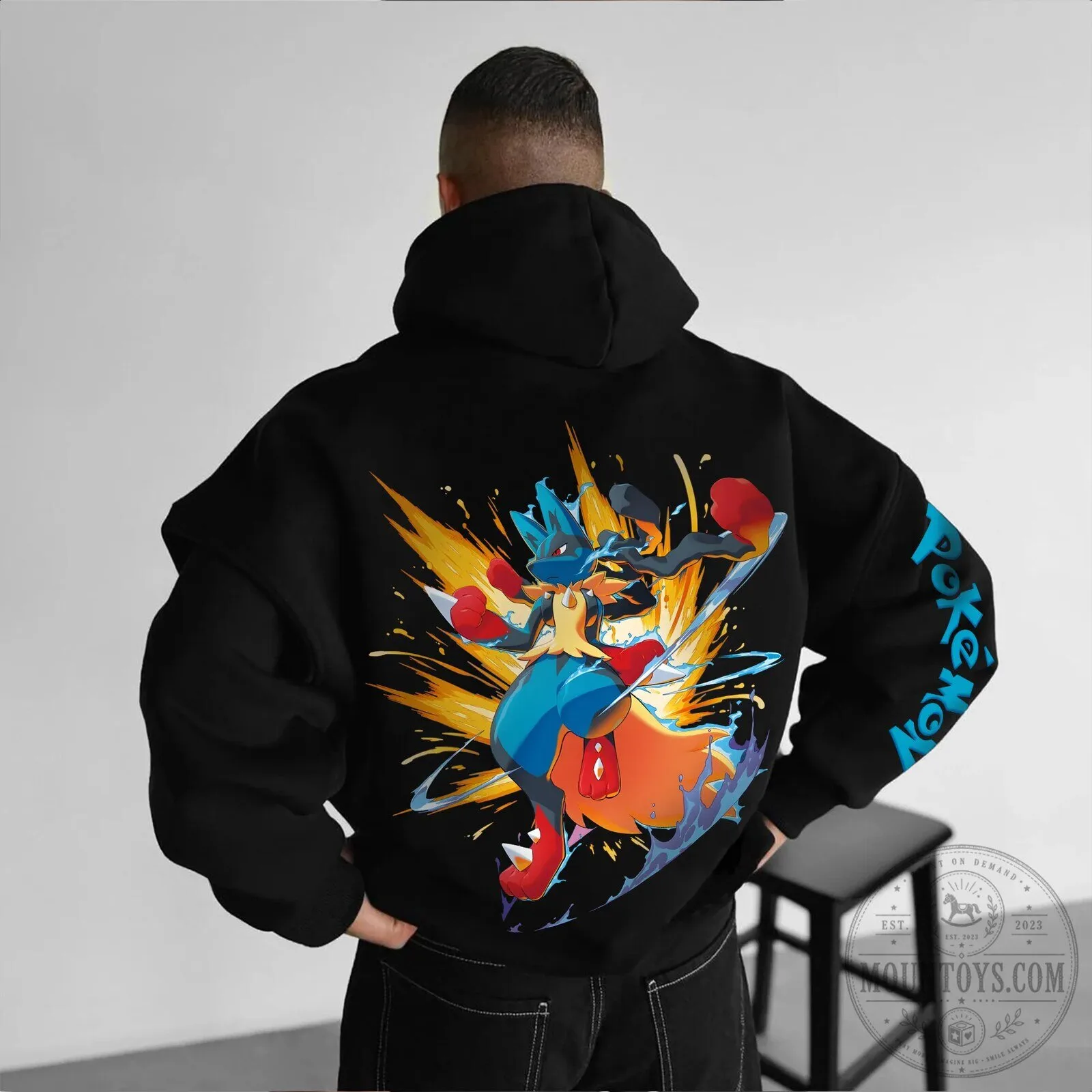 Pokemon Lucario Aura Sphere Attack Black Graphic Hoodie