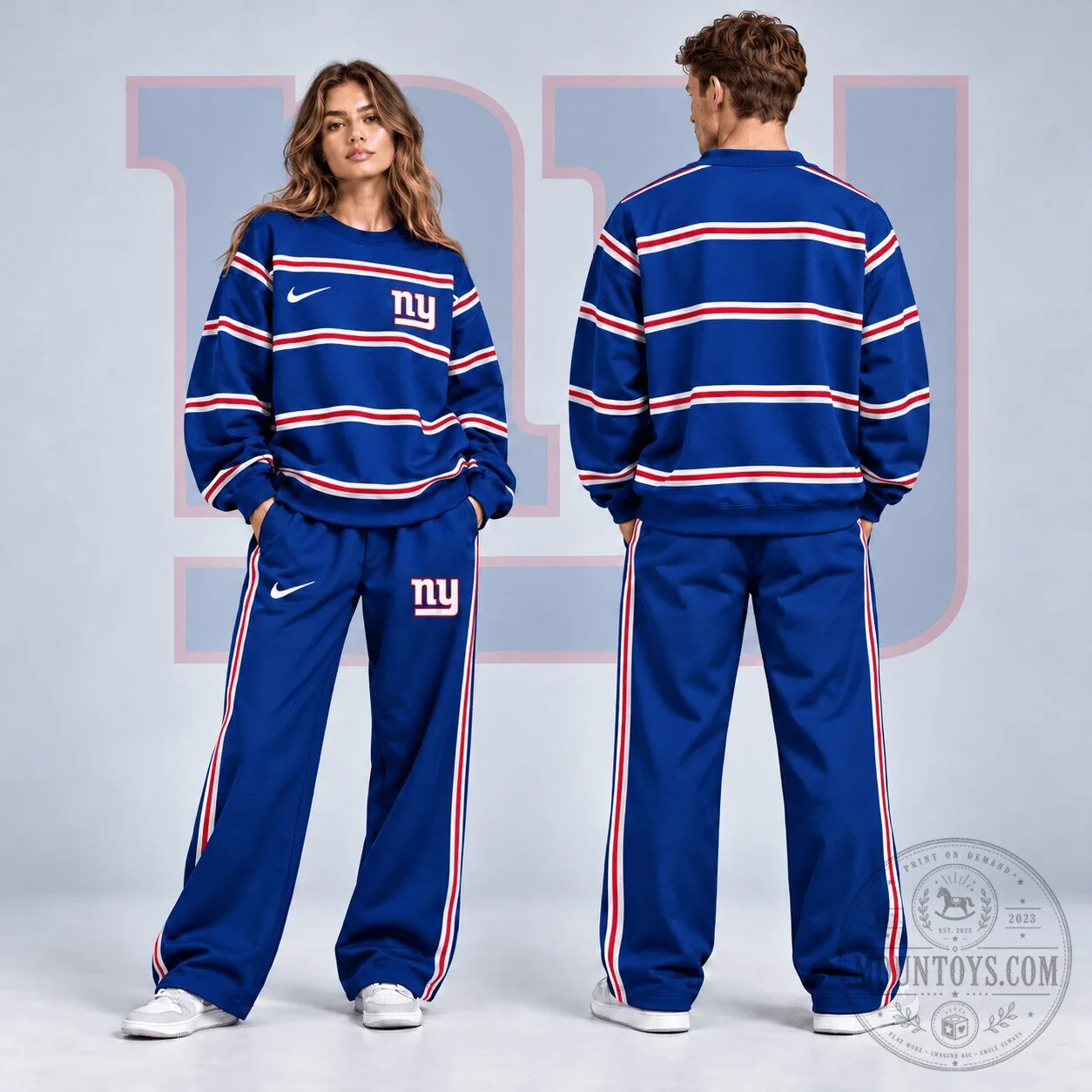 New York Giants NFL Blue Red Stripe Crewneck Sweatshirt for Men and Women