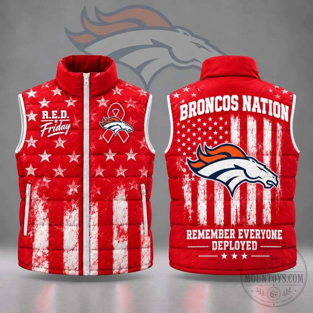 Denver Broncos R.E.D. Friday Remember Everyone Deployed Stars and Stripes Puffer Vest Denver Broncos R.E.D. Friday Remember Everyone Deployed Stars and Stripes Puffer Vest