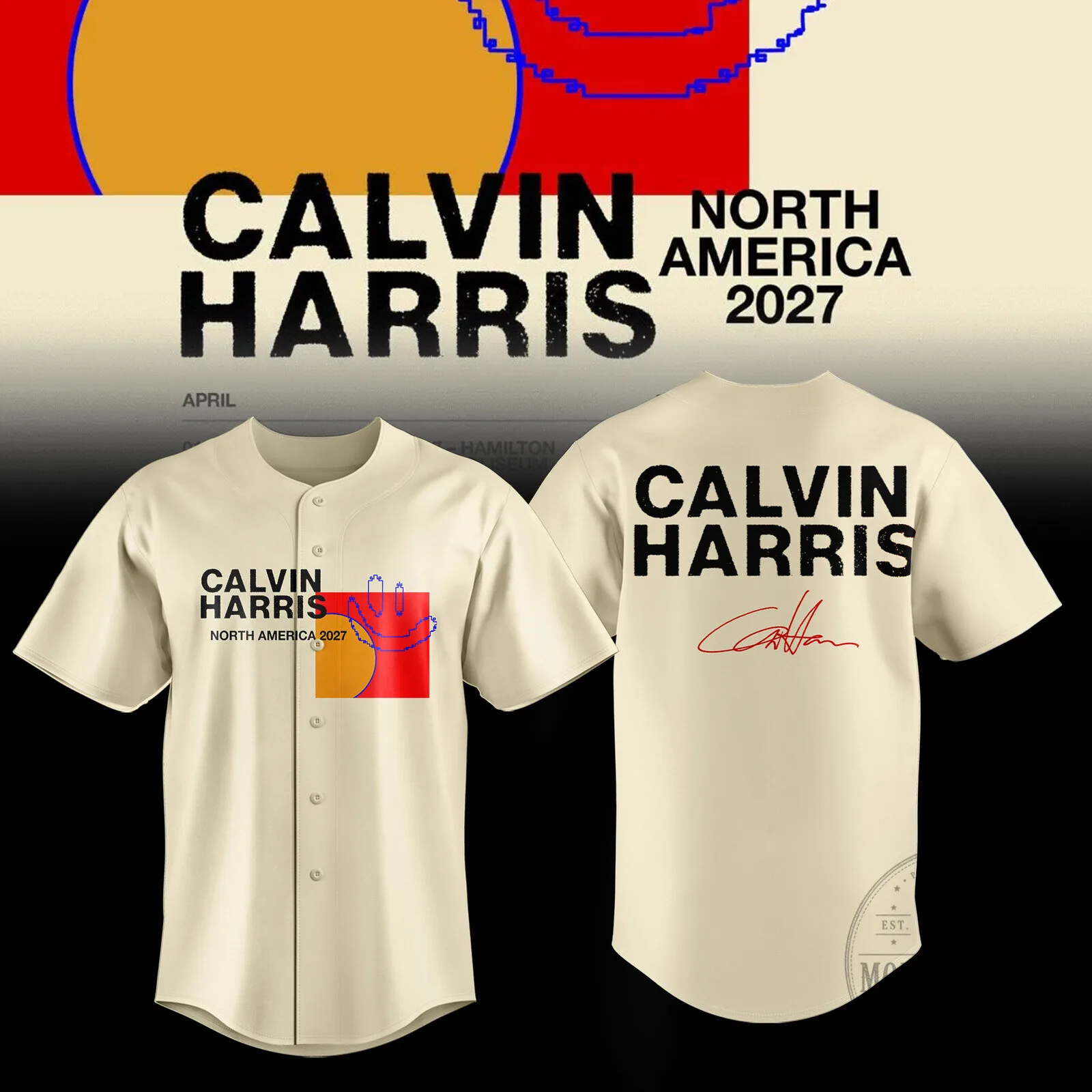 Calvin Harris North America 2027 Tour Cream Baseball Jersey Shirt