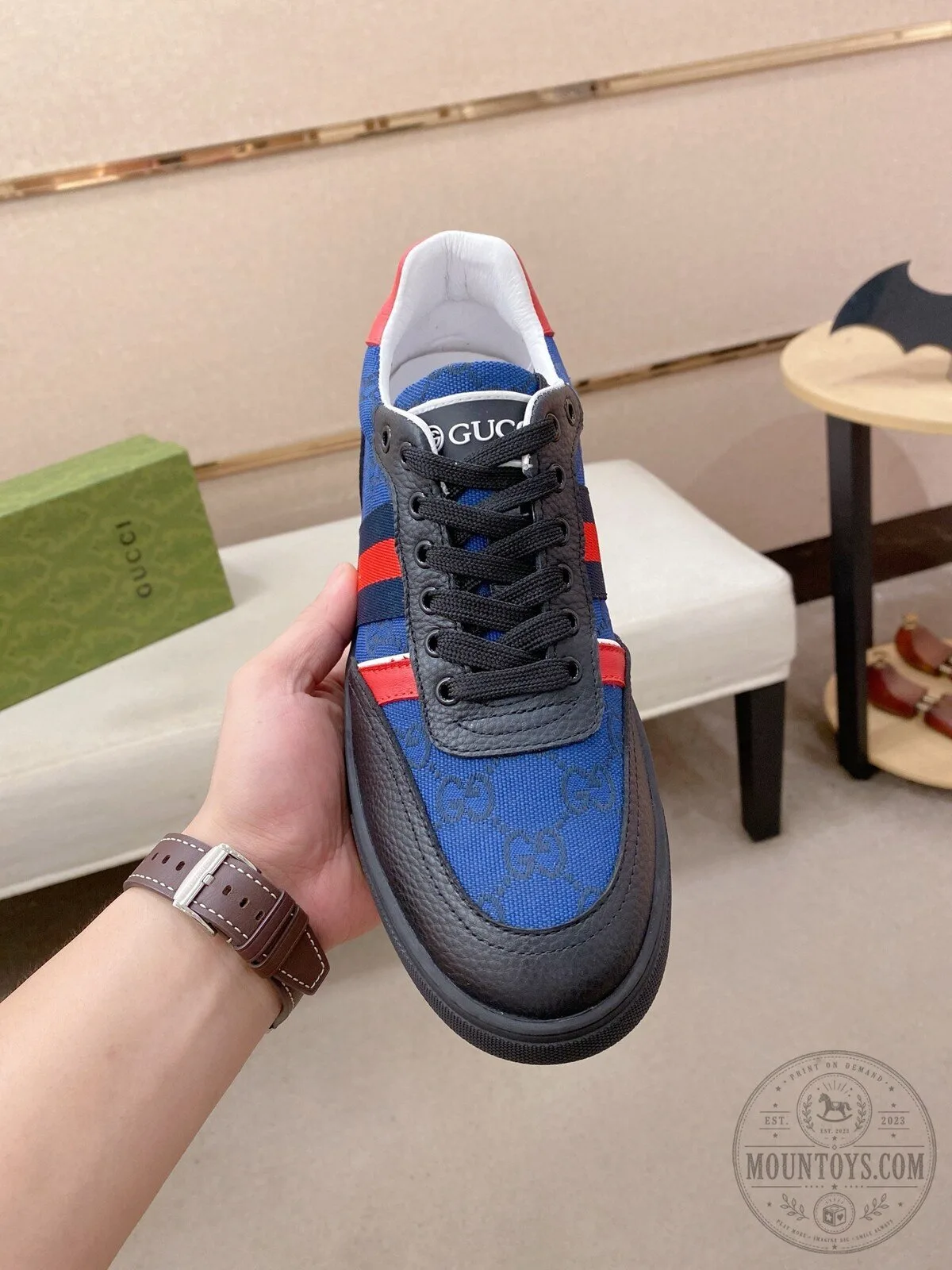 Gucci Blue and Red Stripe Low Top Sneakers Casual Shoes 8 Gucci Blue and Red Stripe Low Top Sneakers Casual Shoes