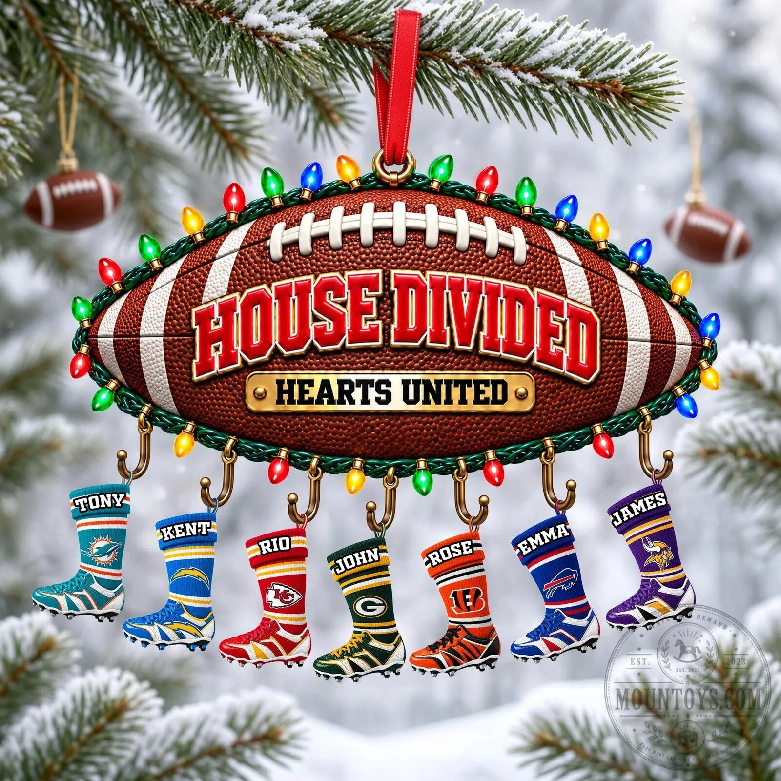 Personalized House Divided Hearts United Football Christmas Ornament