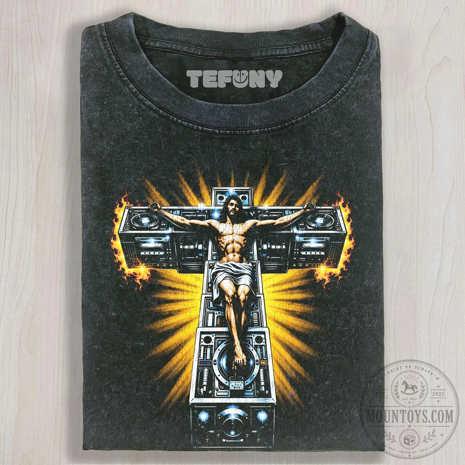 Dark Gothic Jesus Christ Boombox Crucifixion Religious Graphic T-Shirt 1 Dark Gothic Jesus Christ Boombox Crucifixion Religious Graphic T-Shirt