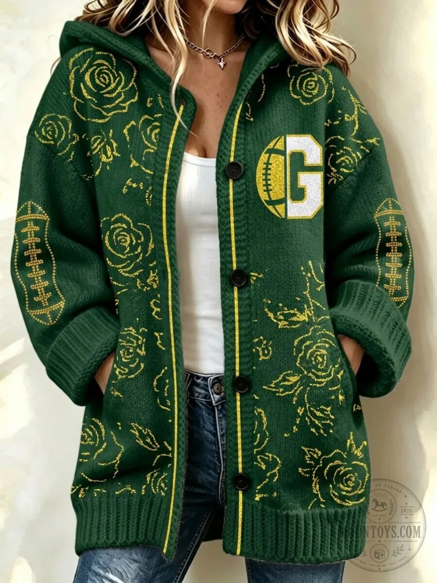 Green Bay Packers Women's Floral Football Team Logo Hooded Cardigan
