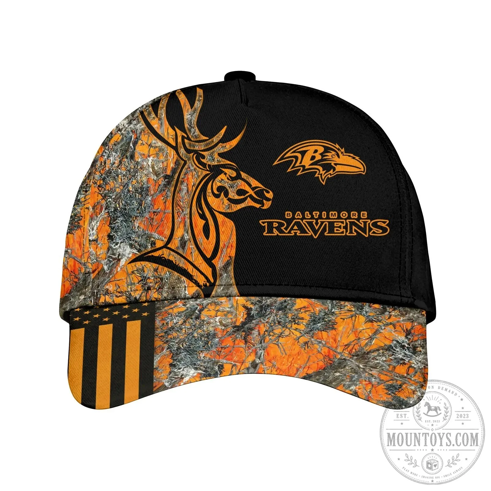 Baltimore Ravens Deer Hunting Camouflage American Flag Baseball Cap Hat