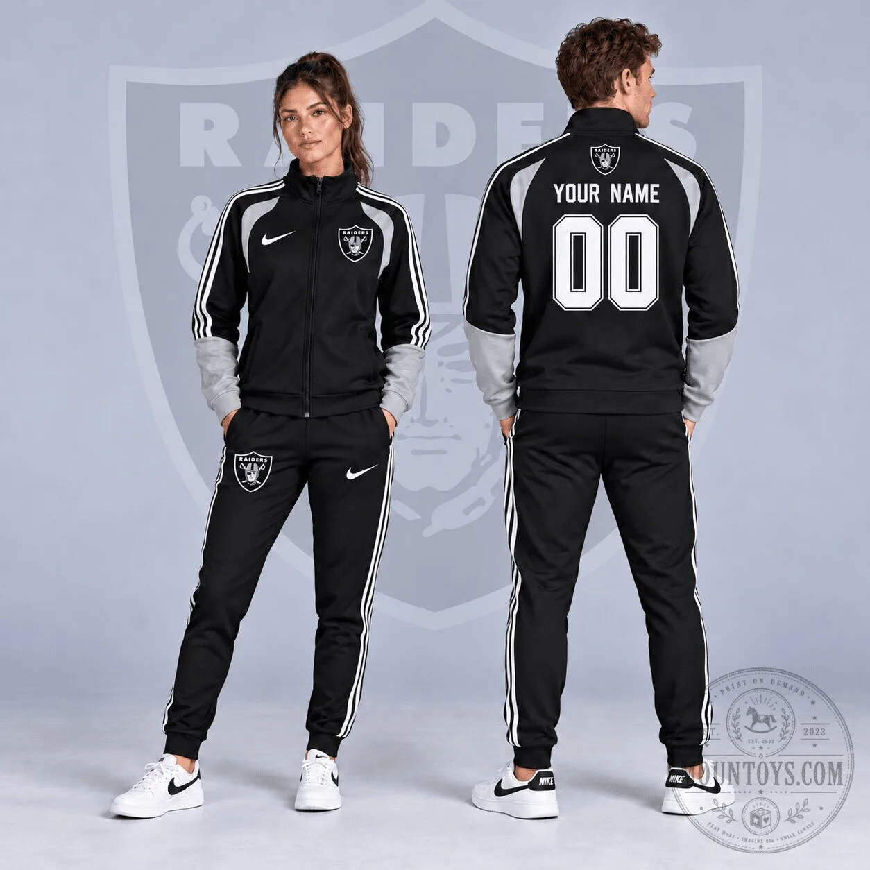 Las Vegas Raiders Custom Name Number Varsity Colorblock Full Zip Tracksuit Jacket