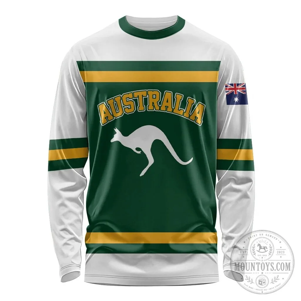 Australia National Team Green and Gold Kangaroo Long Sleeve Hockey Jersey