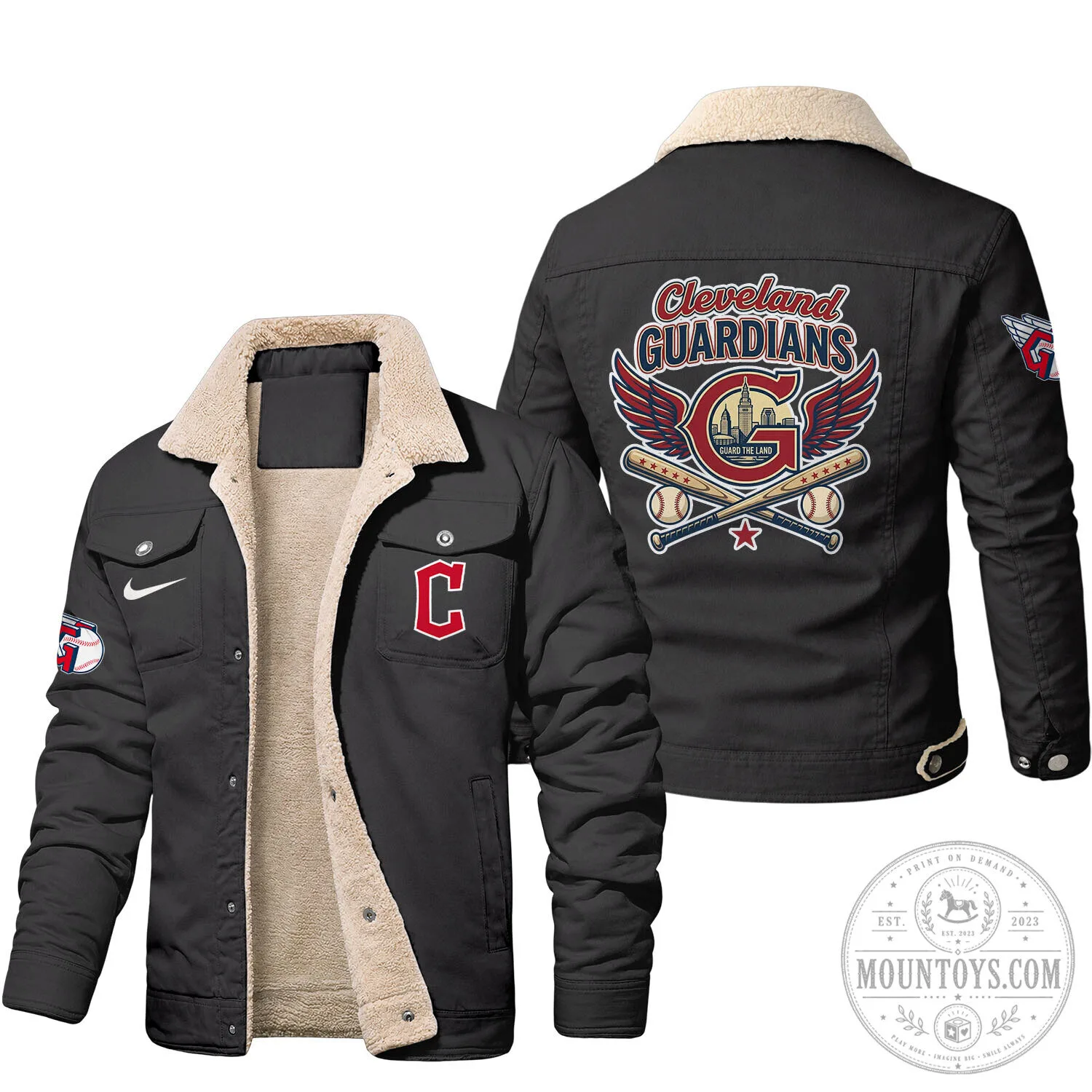 Cleveland Guardians Baseball Team Sherpa Lined Denim Jacket