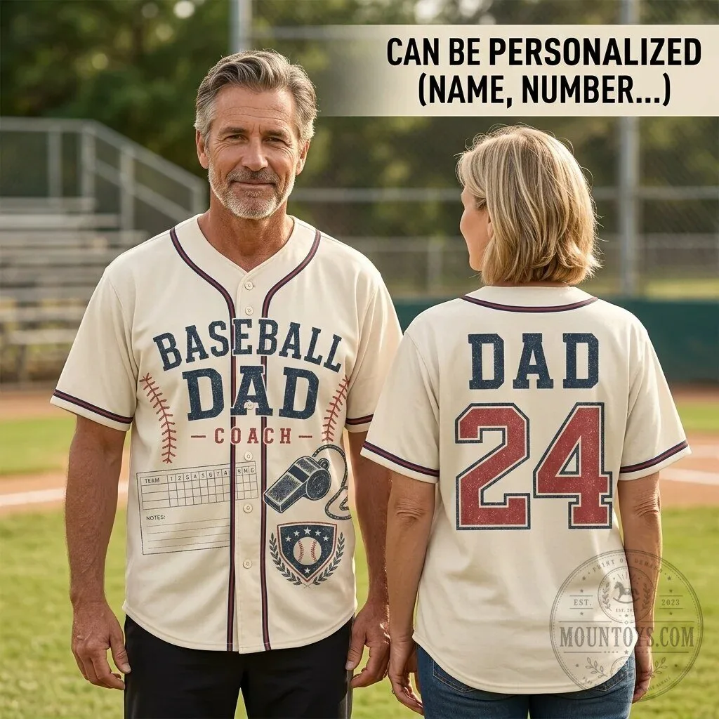 Personalized Baseball Dad Coach Jersey - Custom Name and Number Vintage Athletic Shirt