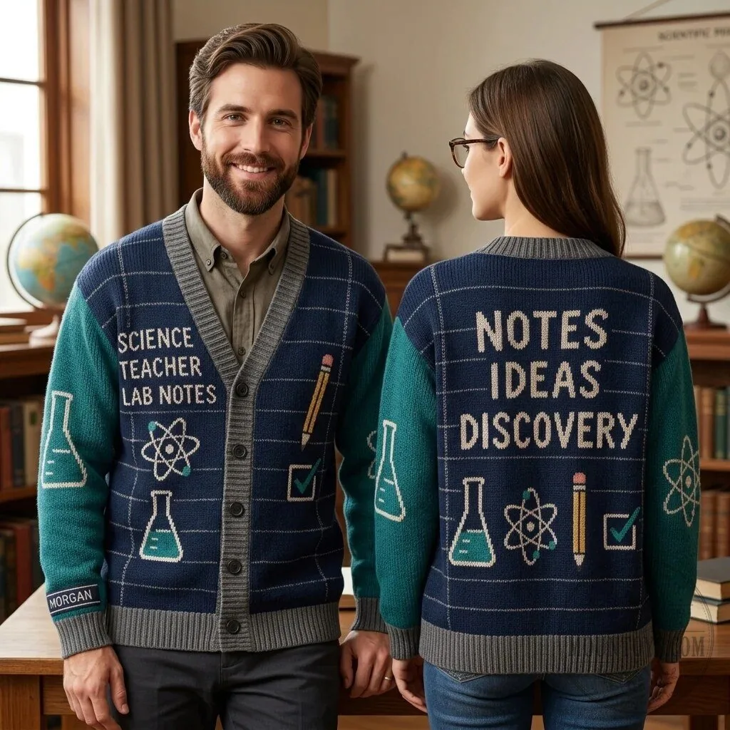 Personalized Science Teacher Lab Notes Knitted Cardigan