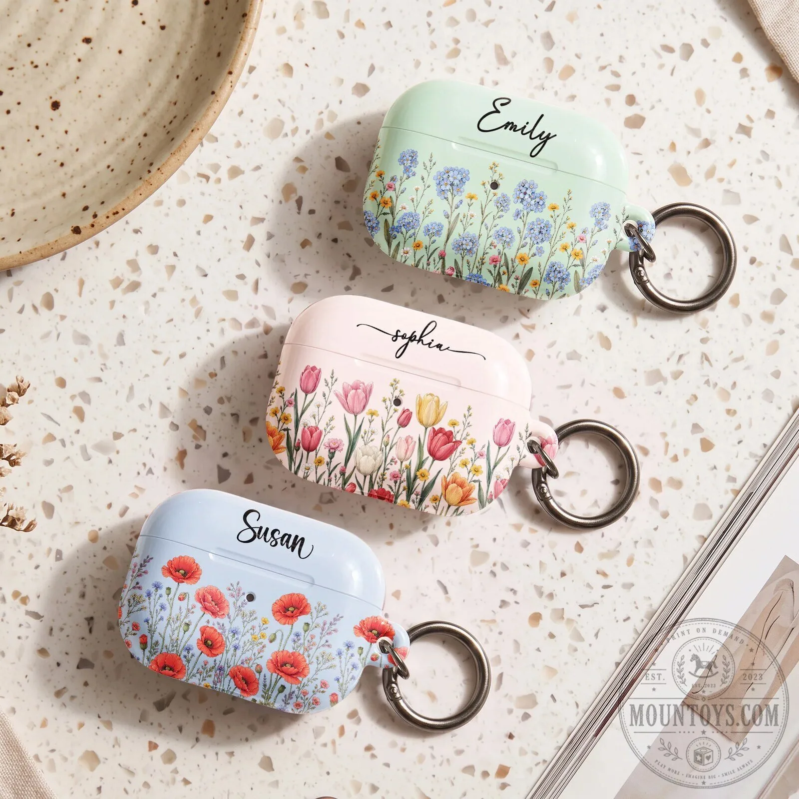 Personalized Birth Flower Custom Name Floral AirPods Protective Case