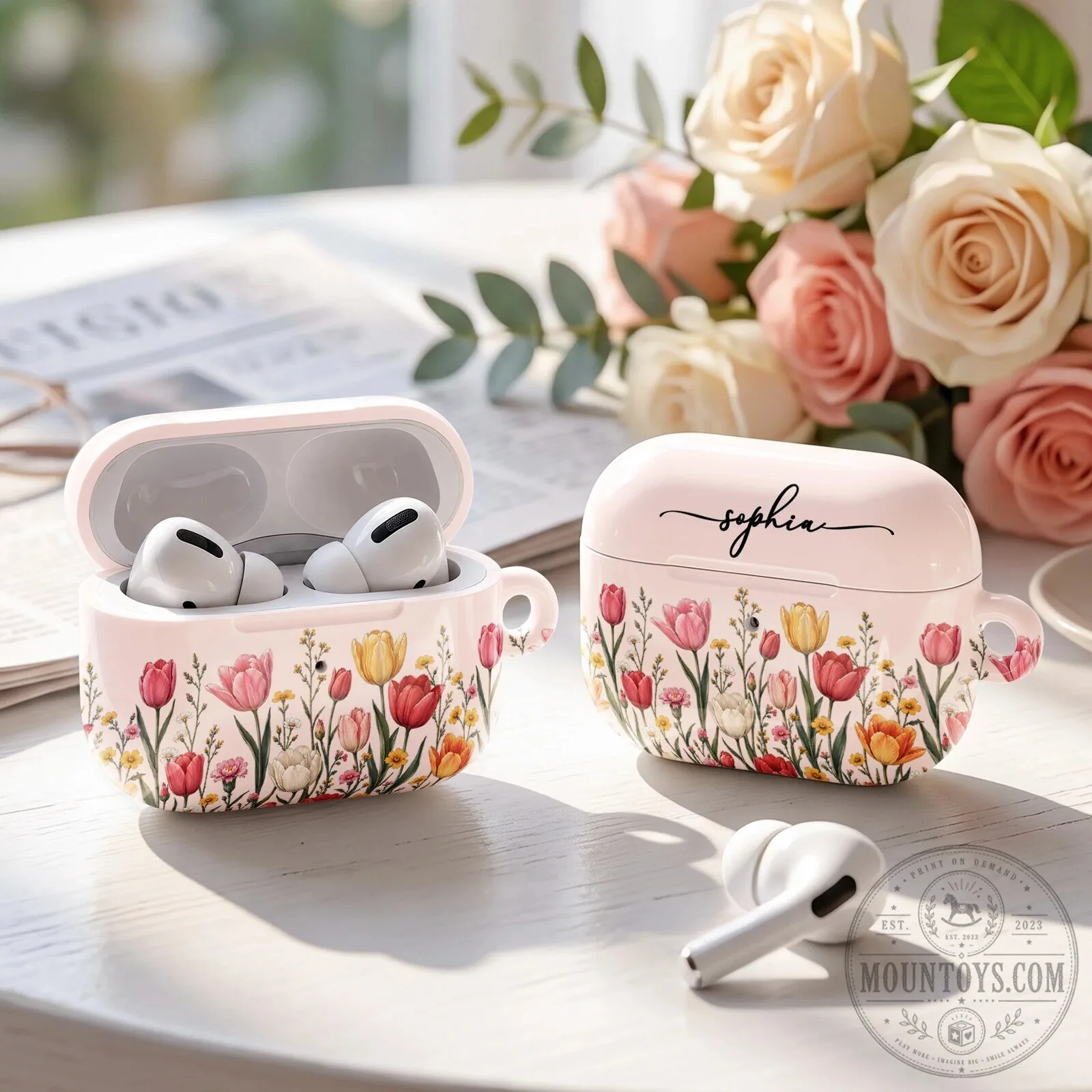Personalized Birth Flower Custom Name Floral AirPods Protective Case 11 Personalized Birth Flower Custom Name Floral AirPods Protective Case