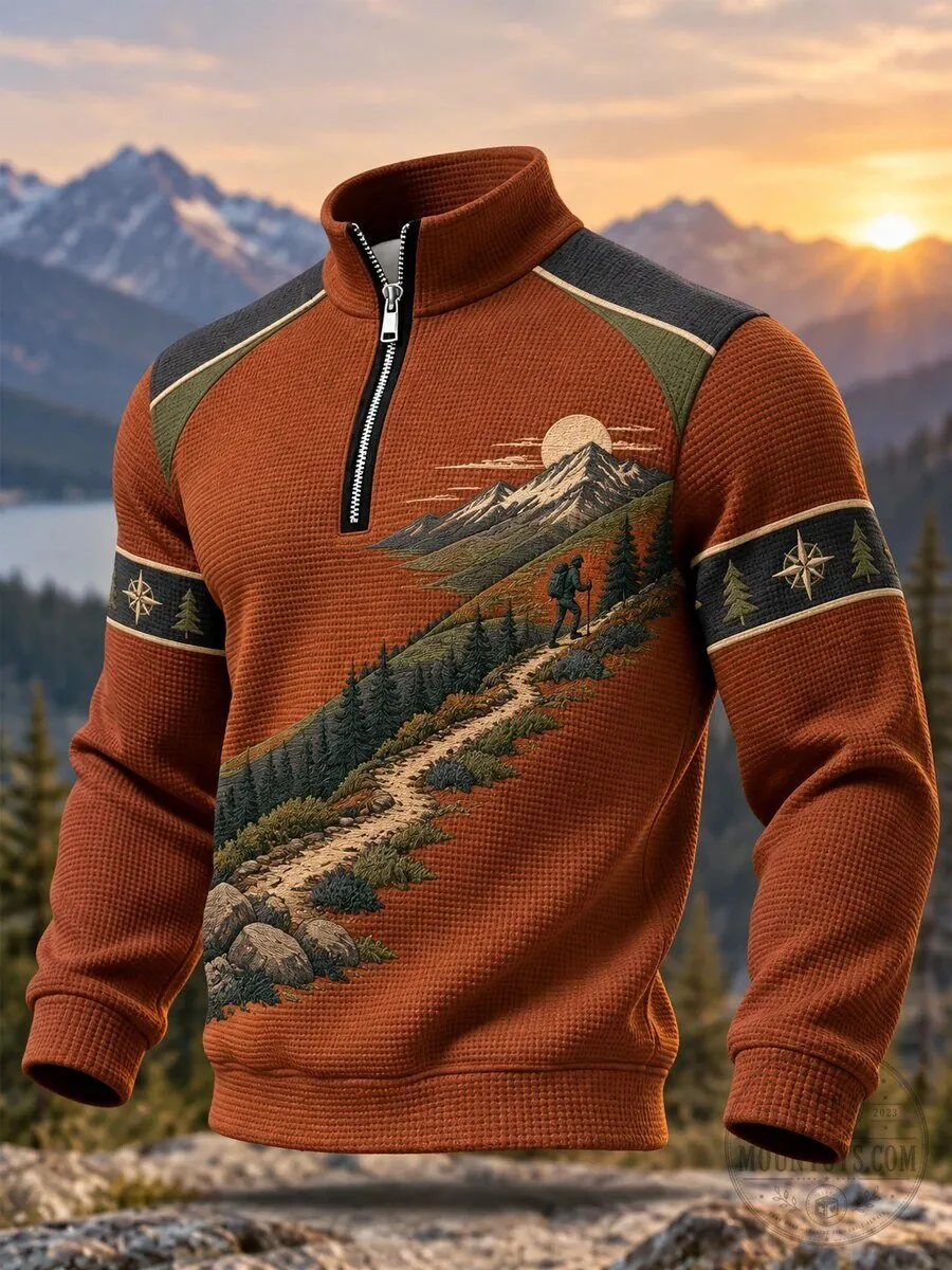 Mountain Trail Hiking Adventure Quarter Zip Pullover Sweatshirt for Men 3 Mountain Trail Hiking Adventure Quarter Zip Pullover Sweatshirt for Men