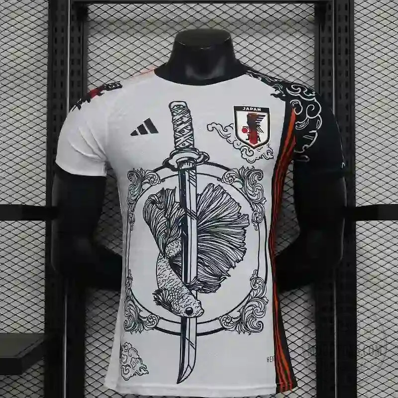 Japan National Football Team Samurai Sword Fish Graphic White Soccer Jersey