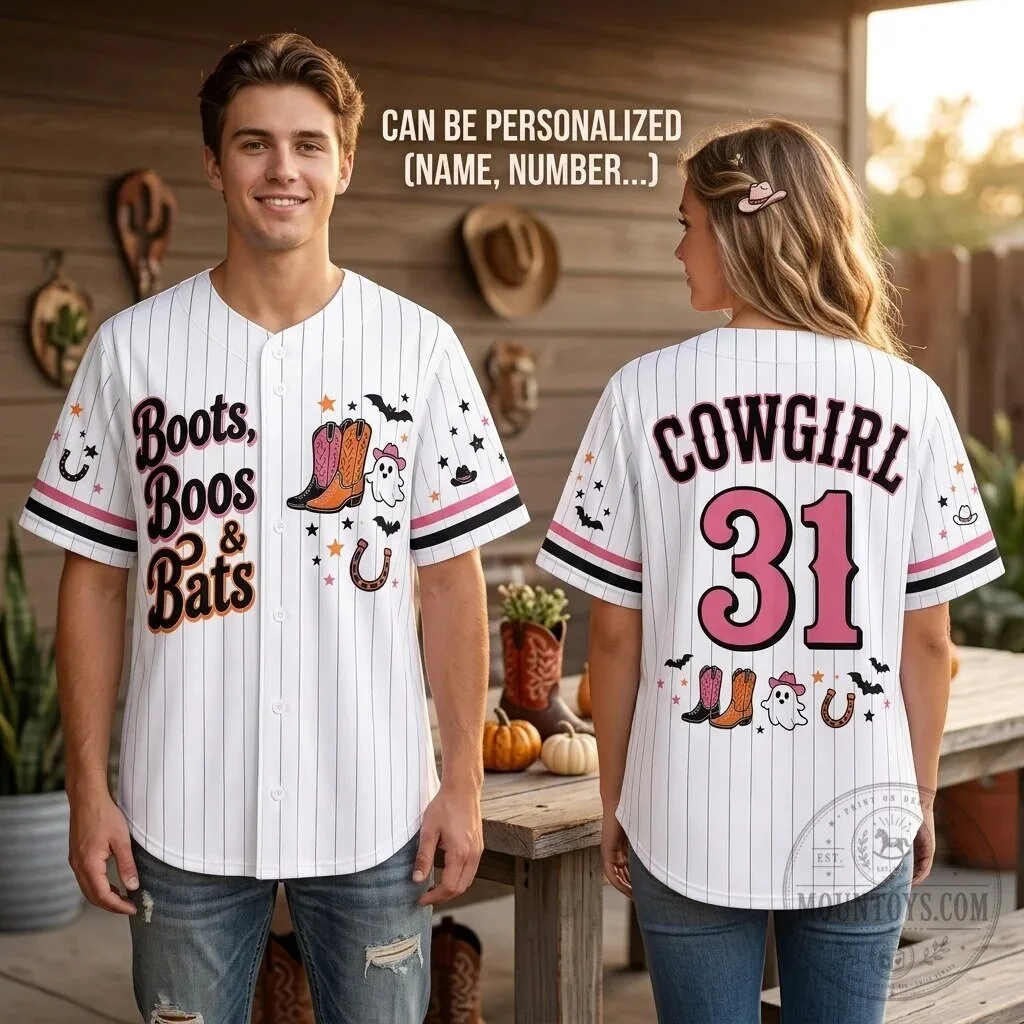 Western Boots Halloween Cowgirl Ghost Personalized Baseball Jersey 3 Western Boots Halloween Cowgirl Ghost Personalized Baseball Jersey