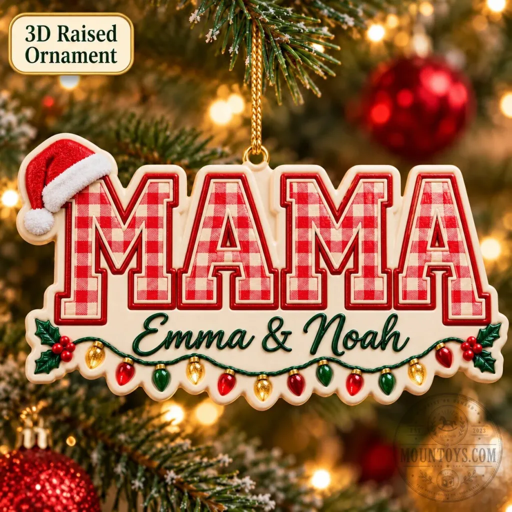 Personalized Mama Christmas Ornament with Custom Names and Santa Hat Personalized Mama Christmas Ornament with Custom Names and Santa Hat
