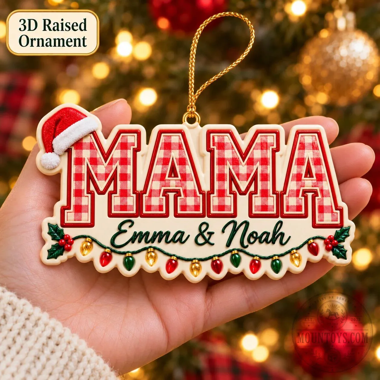 Personalized Mama Christmas Ornament with Custom Names and Santa Hat 6 Personalized Mama Christmas Ornament with Custom Names and Santa Hat
