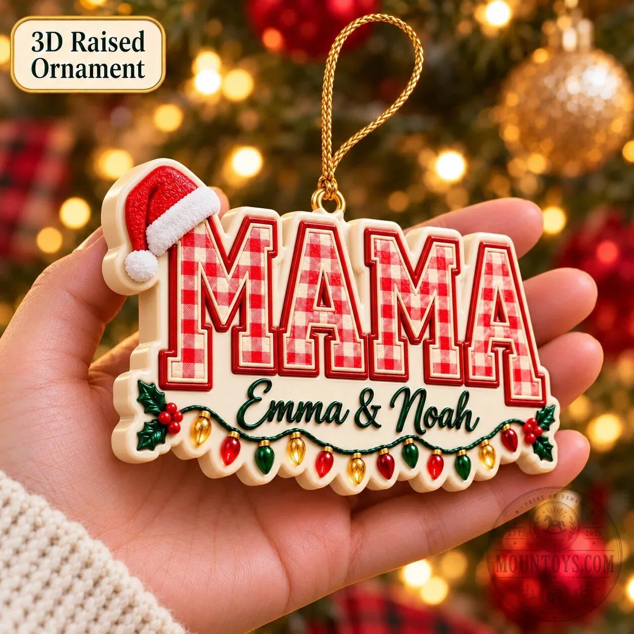 Personalized Mama Christmas Ornament with Custom Names and Santa Hat 7 Personalized Mama Christmas Ornament with Custom Names and Santa Hat