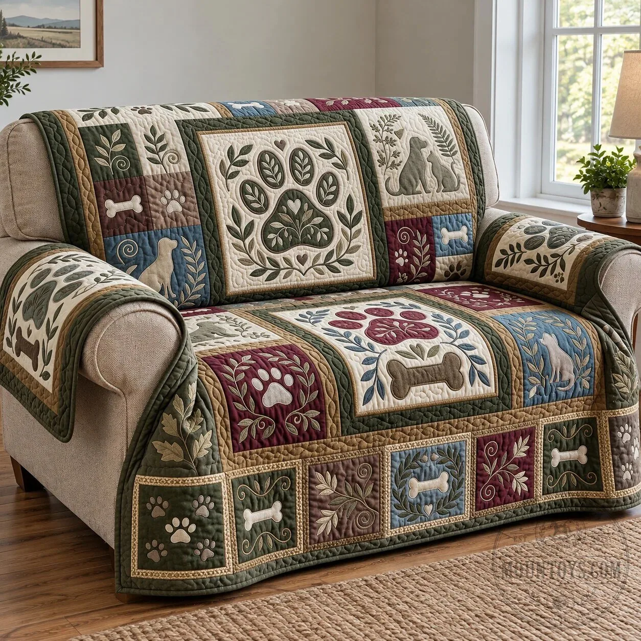 Earthy Paw Print Quilted Sofa Cover Protector