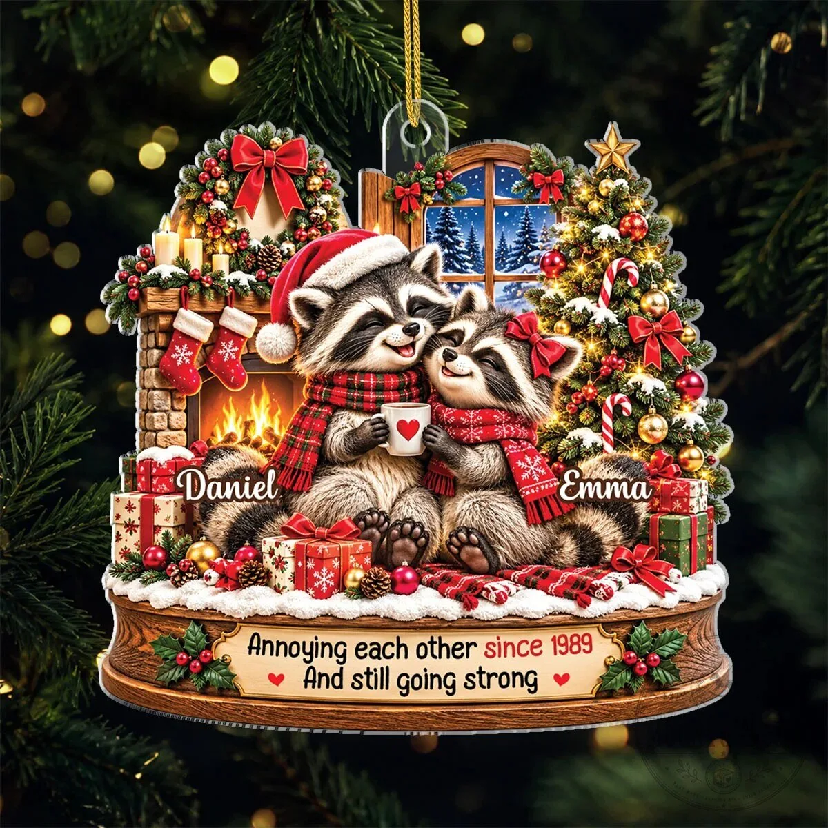 Personalized Christmas Raccoon Couple Anniversary Ornament - Custom Holiday Gift 1 Personalized Christmas Raccoon Couple Anniversary Ornament - Custom Holiday Gift