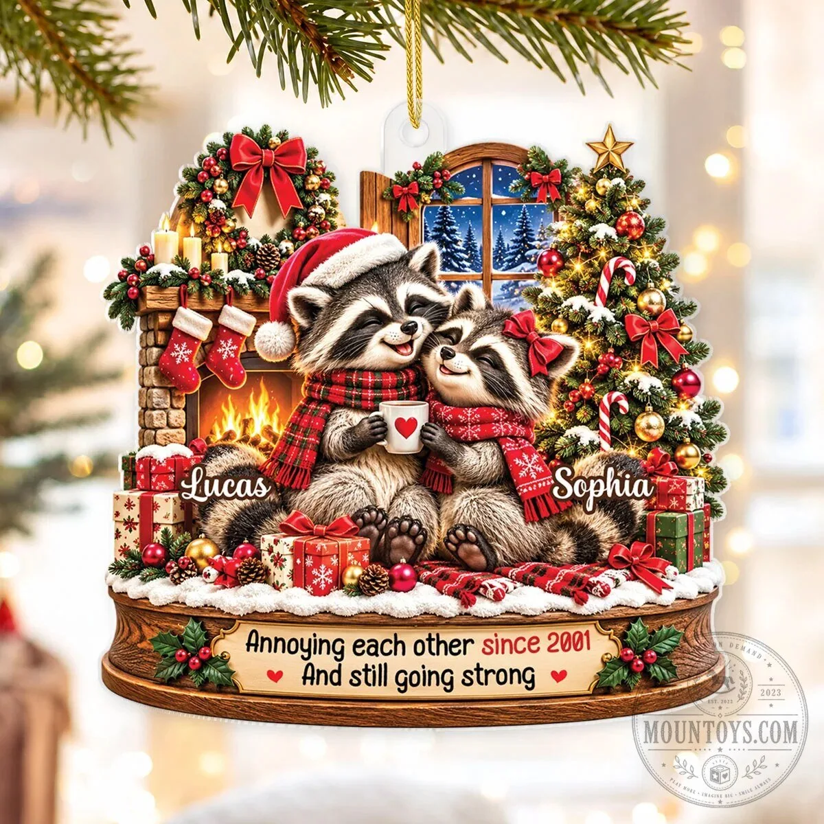 Personalized Christmas Raccoon Couple Anniversary Ornament - Custom Holiday Gift 9 Personalized Christmas Raccoon Couple Anniversary Ornament - Custom Holiday Gift