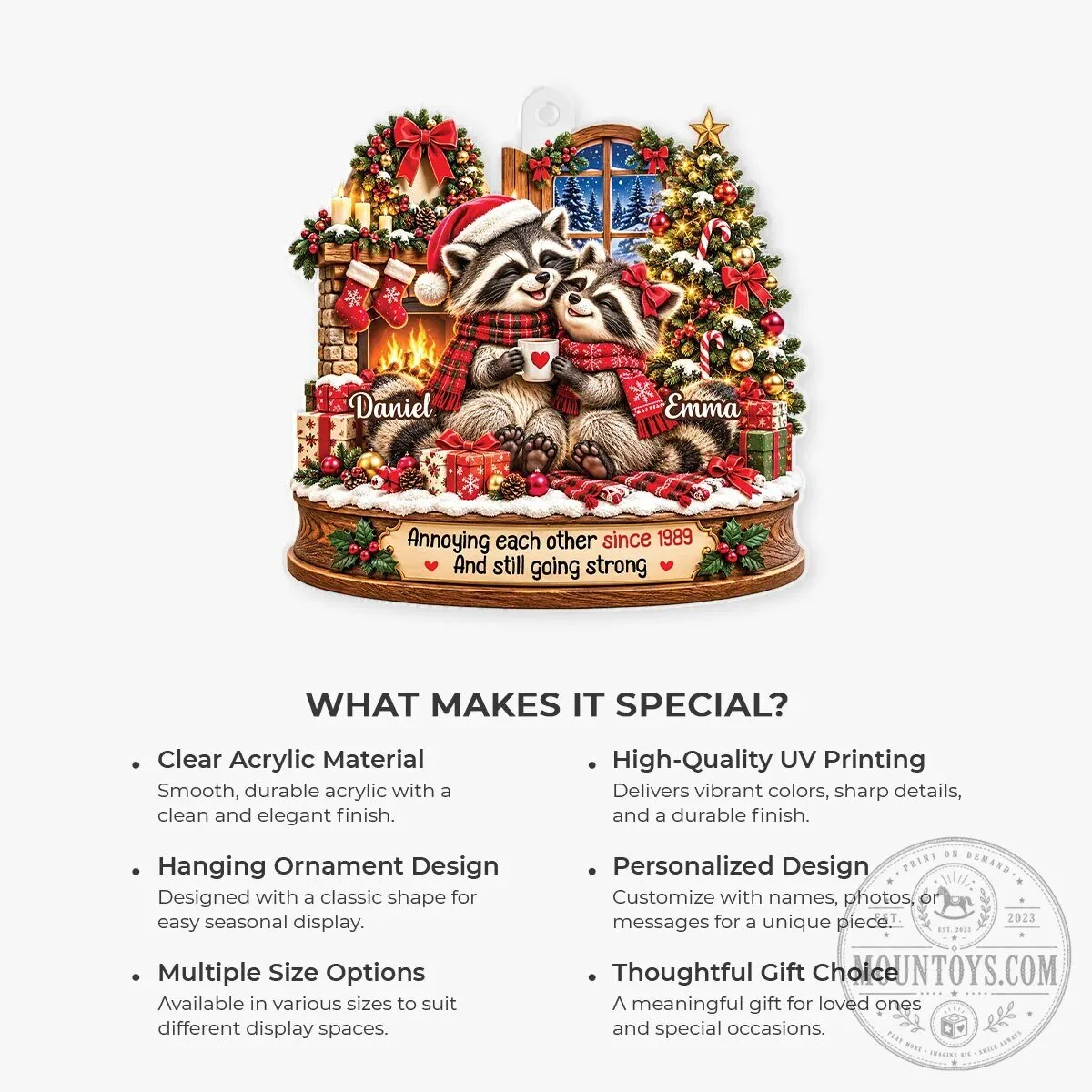 Personalized Christmas Raccoon Couple Anniversary Ornament - Custom Holiday Gift 13 Personalized Christmas Raccoon Couple Anniversary Ornament - Custom Holiday Gift