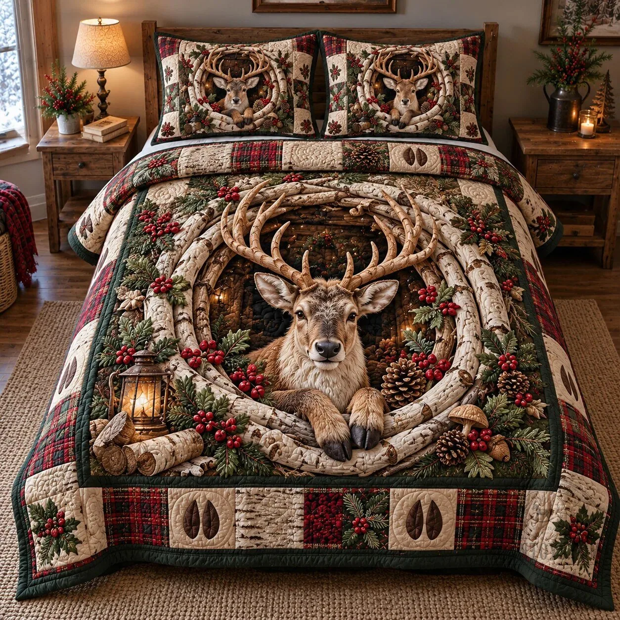 Christmas Deer Haven Quilted Bedding Set with Reindeer and Winter Forest Design 6 Christmas Deer Haven Quilted Bedding Set with Reindeer and Winter Forest Design