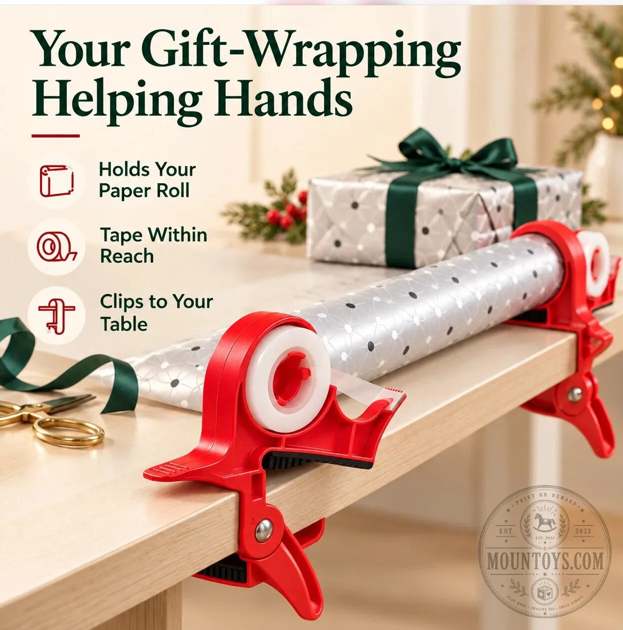Hands-Free Gift Wrapping Paper Holder and Tape Dispenser for Crafting