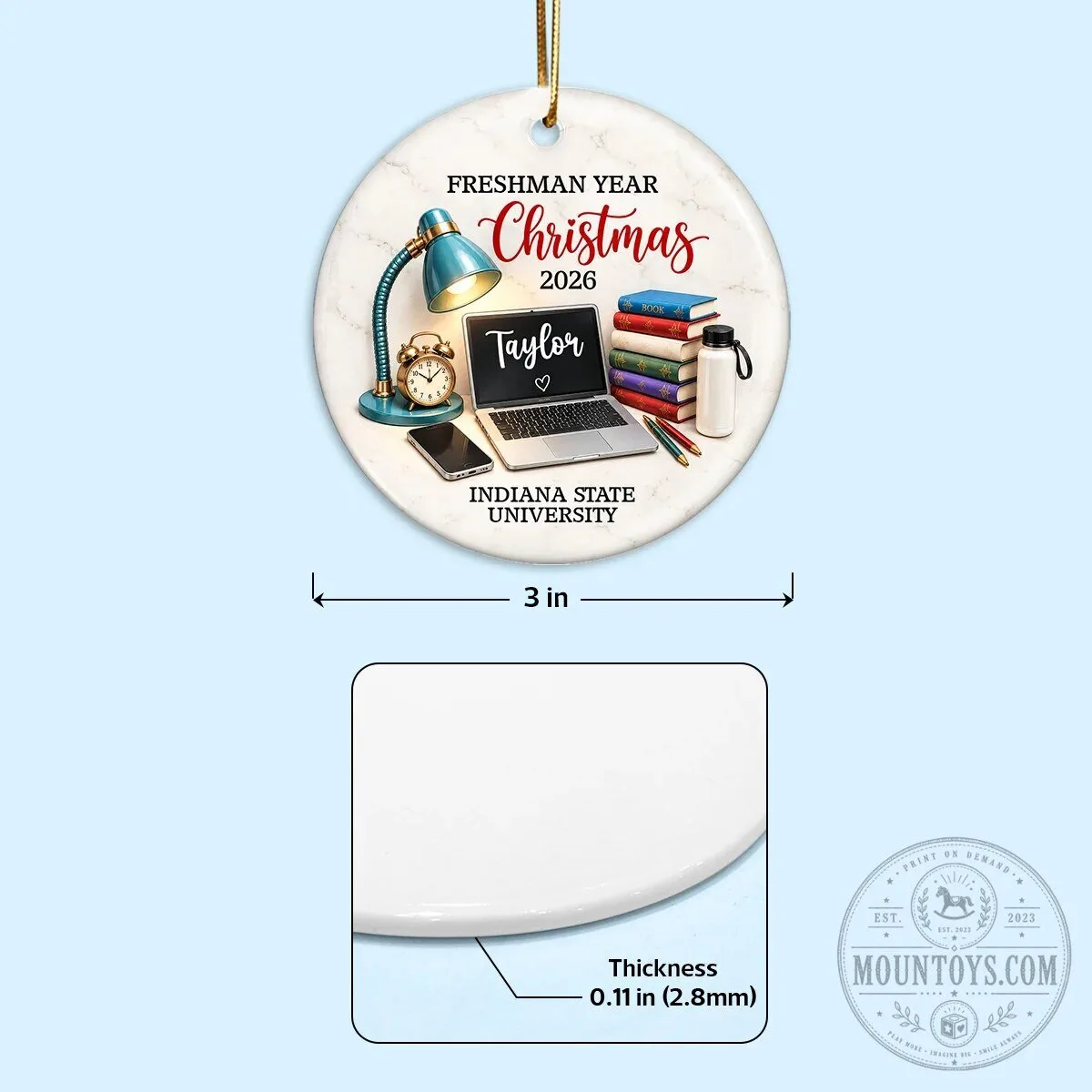 Indiana State University Freshman Year Christmas 2026 Personalized Ornament 15 Indiana State University Freshman Year Christmas 2026 Personalized Ornament