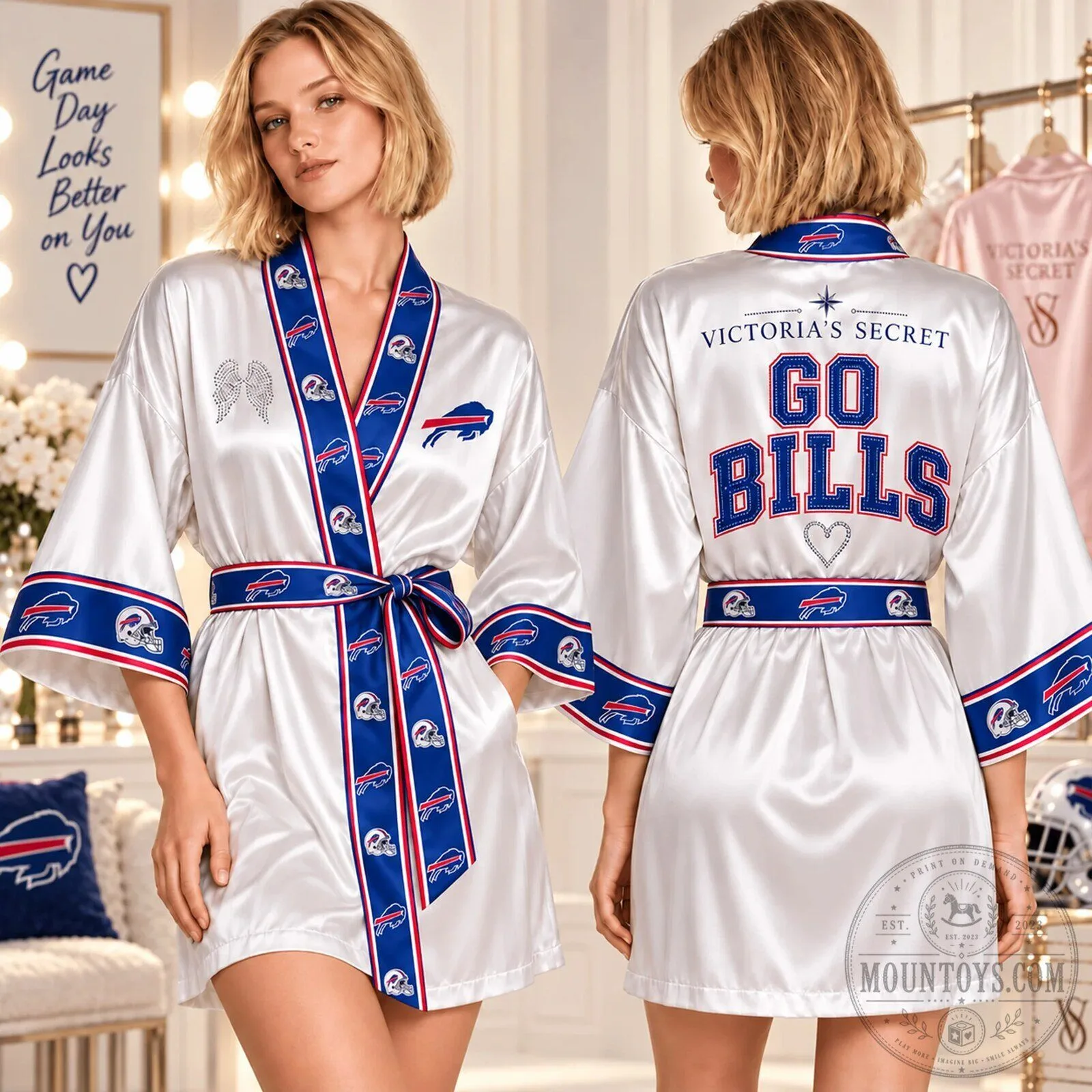 Buffalo Bills Football Team Satin Kimono Robe for Women