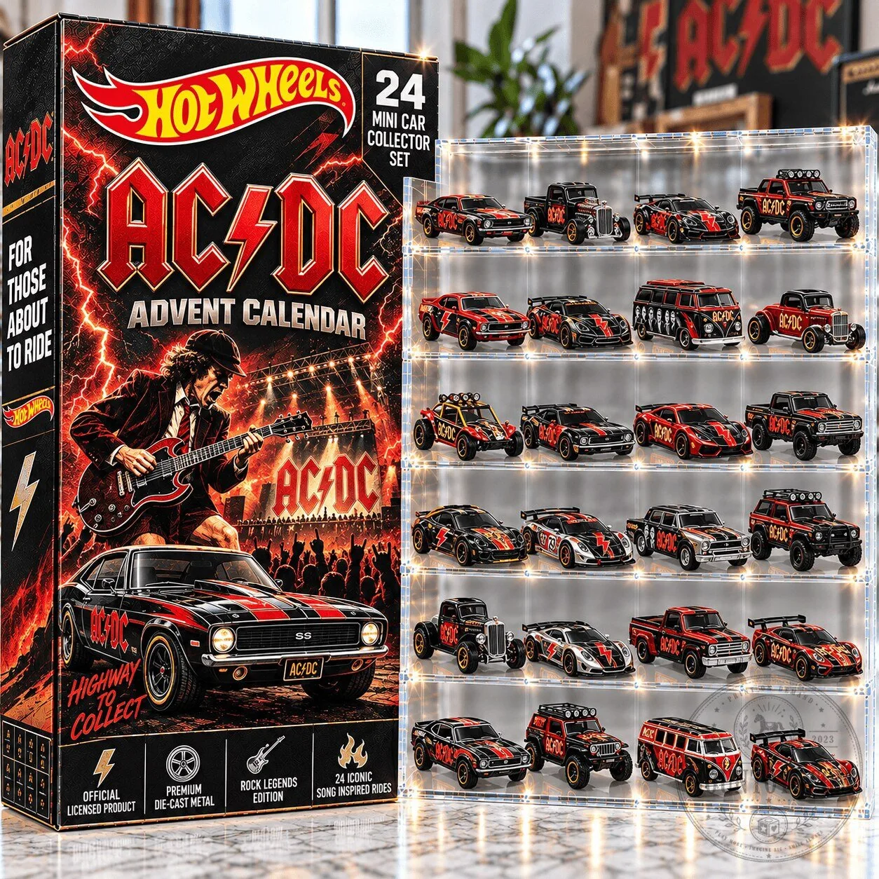 AC/DC Hot Wheels 24-Piece Mini Car Collector Set Advent Calendar 2D